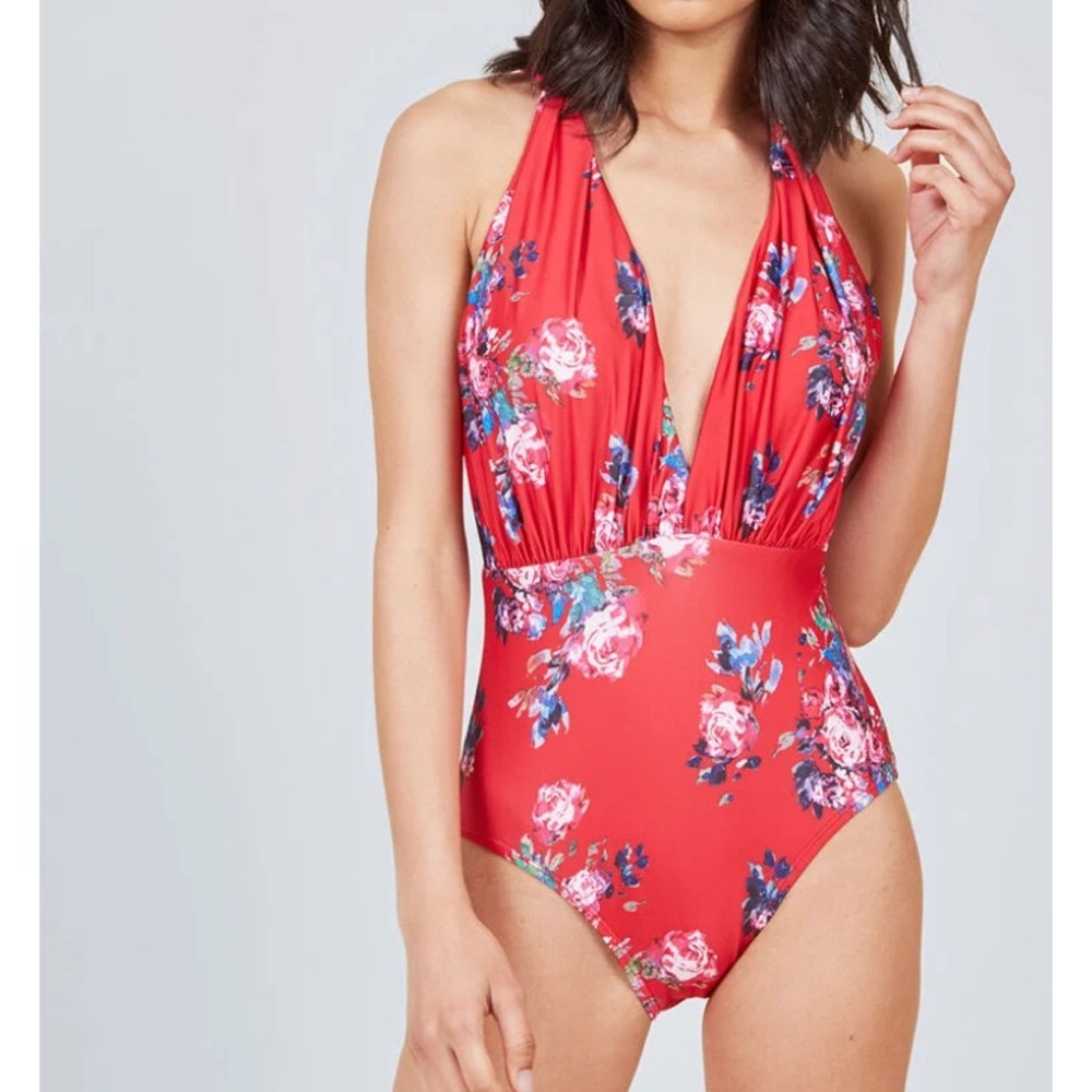 Modcloth Floral Red One-Piece Swimsuit